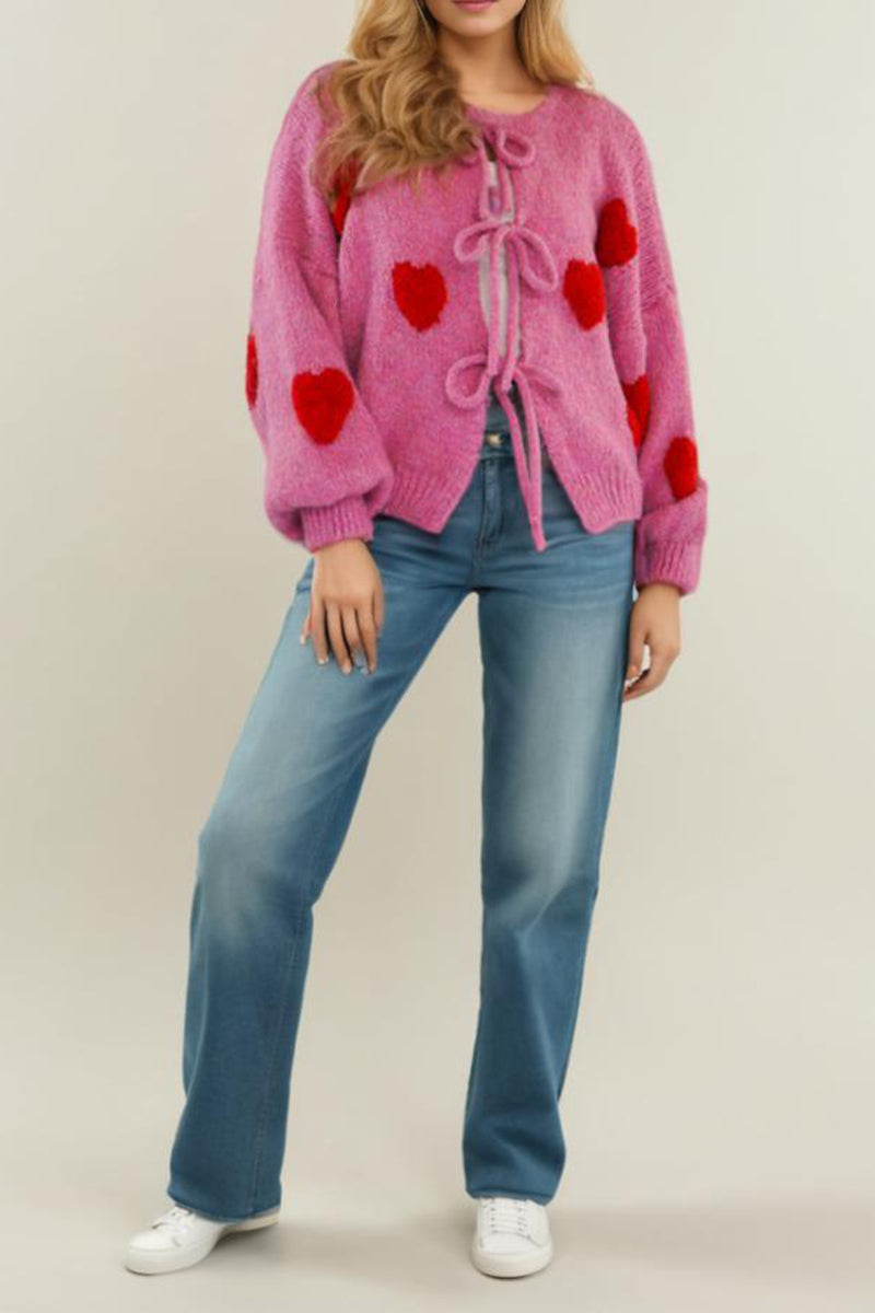 Heart Tie-Front Knit Cardigan