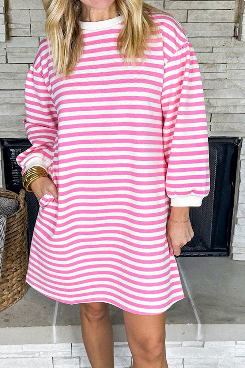 Striped Balloon Sleeve Dress