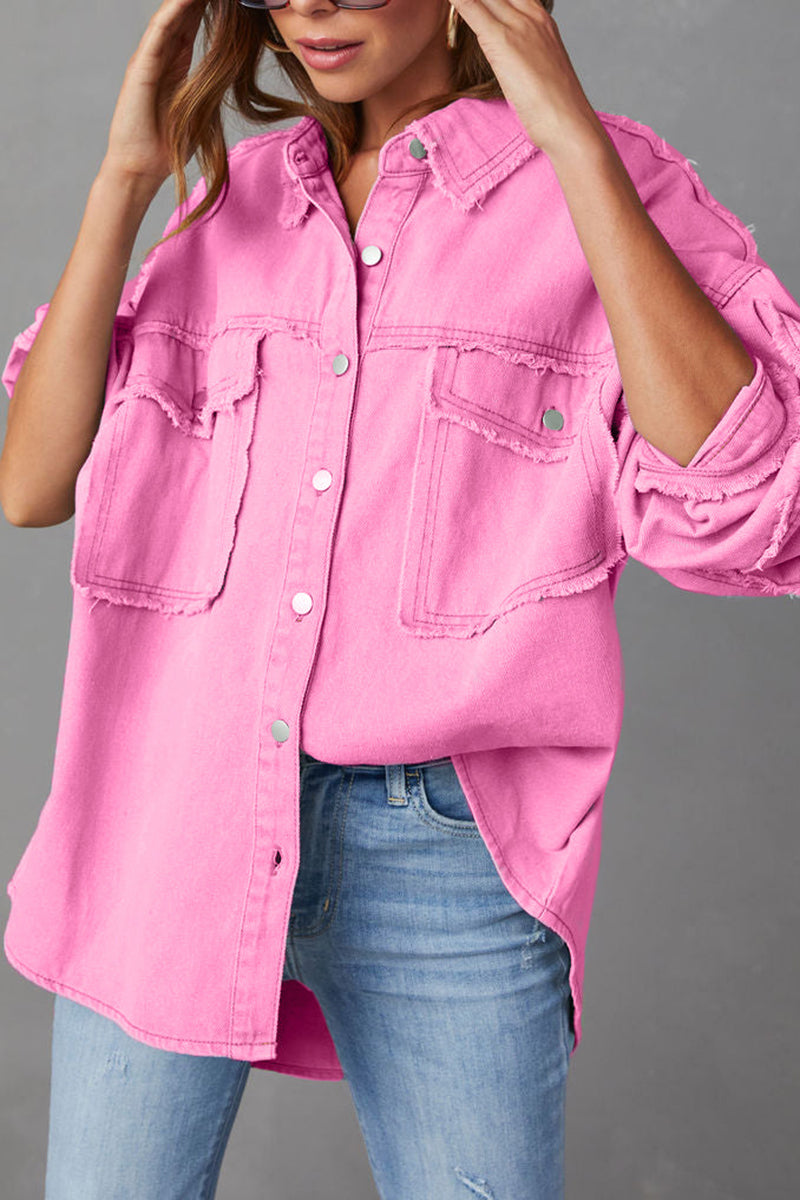 Oversized Frayed Edge Button-Up Jacket