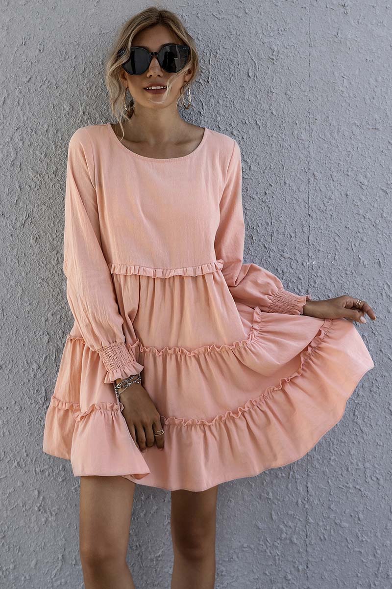 Ruffled Long Sleeve Loose Dress