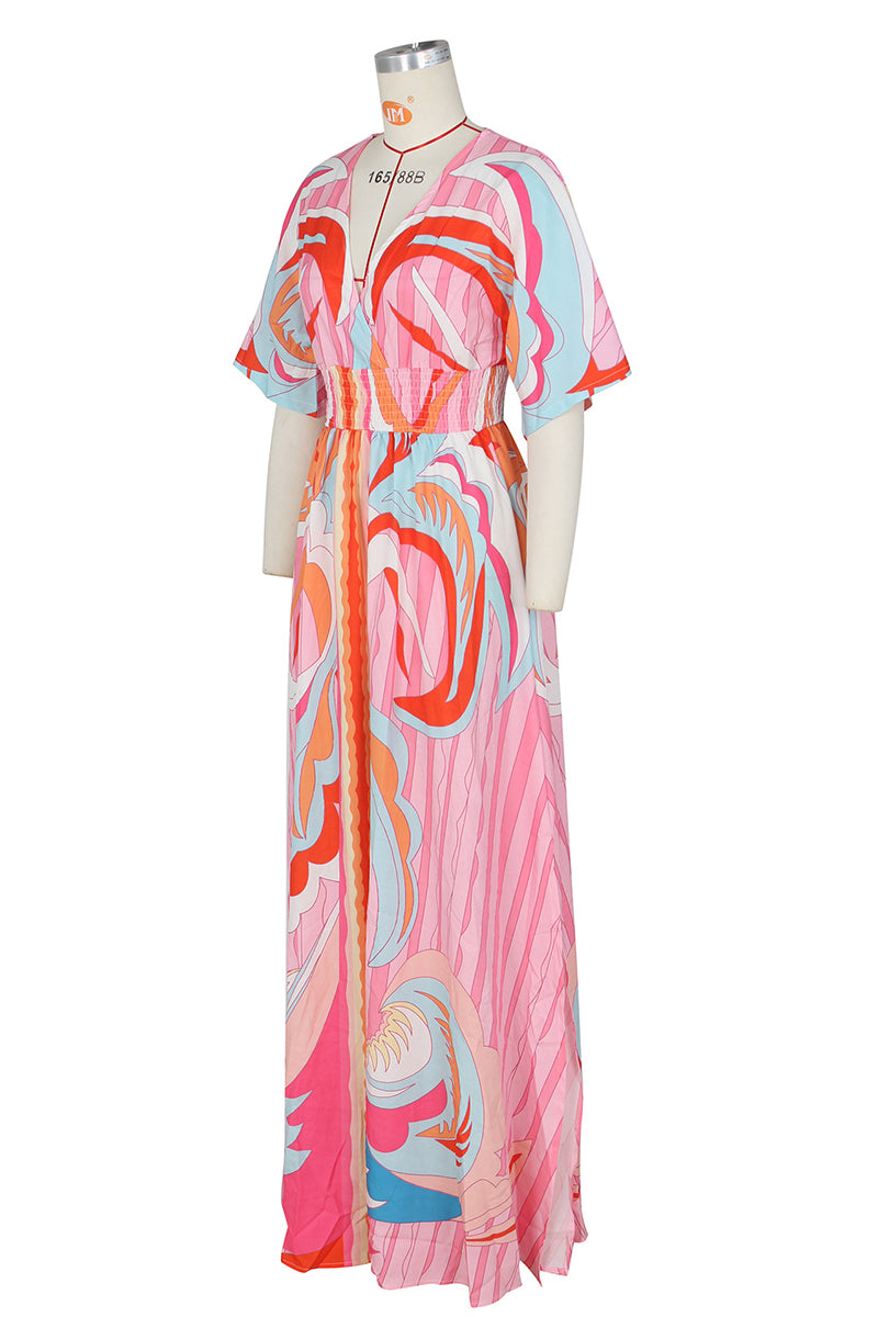 Printed V-Neck Maxi Dress