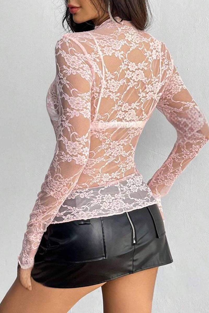 Sheer Lace Long-Sleeve Top