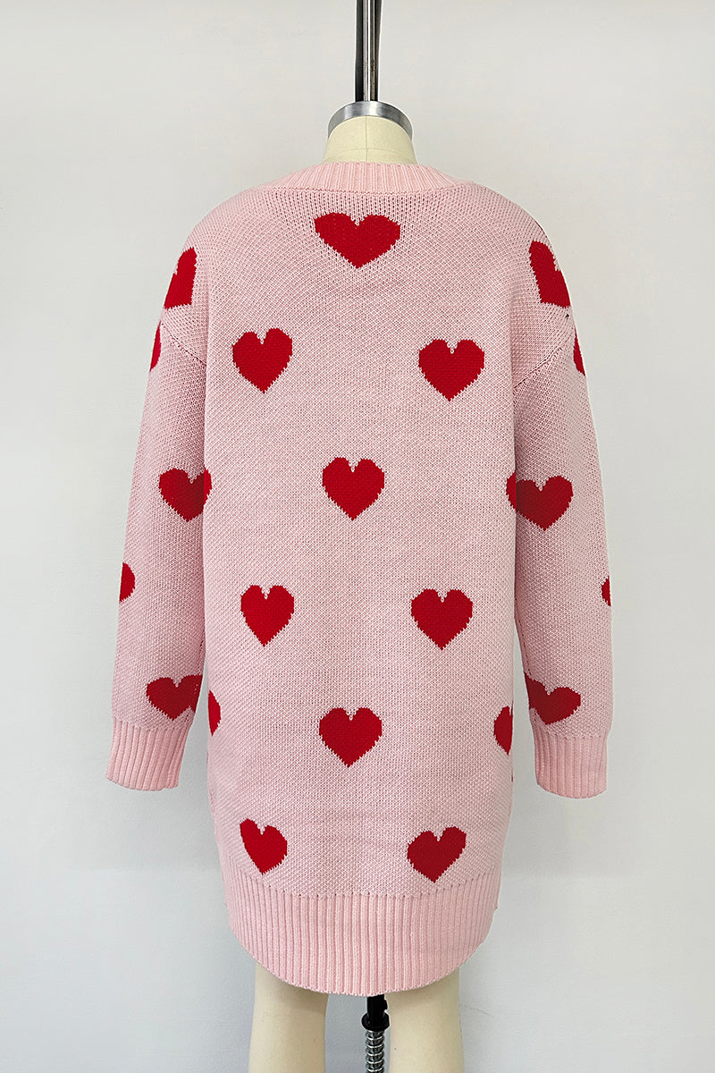 Heart Patterned Cardigan with Open Front