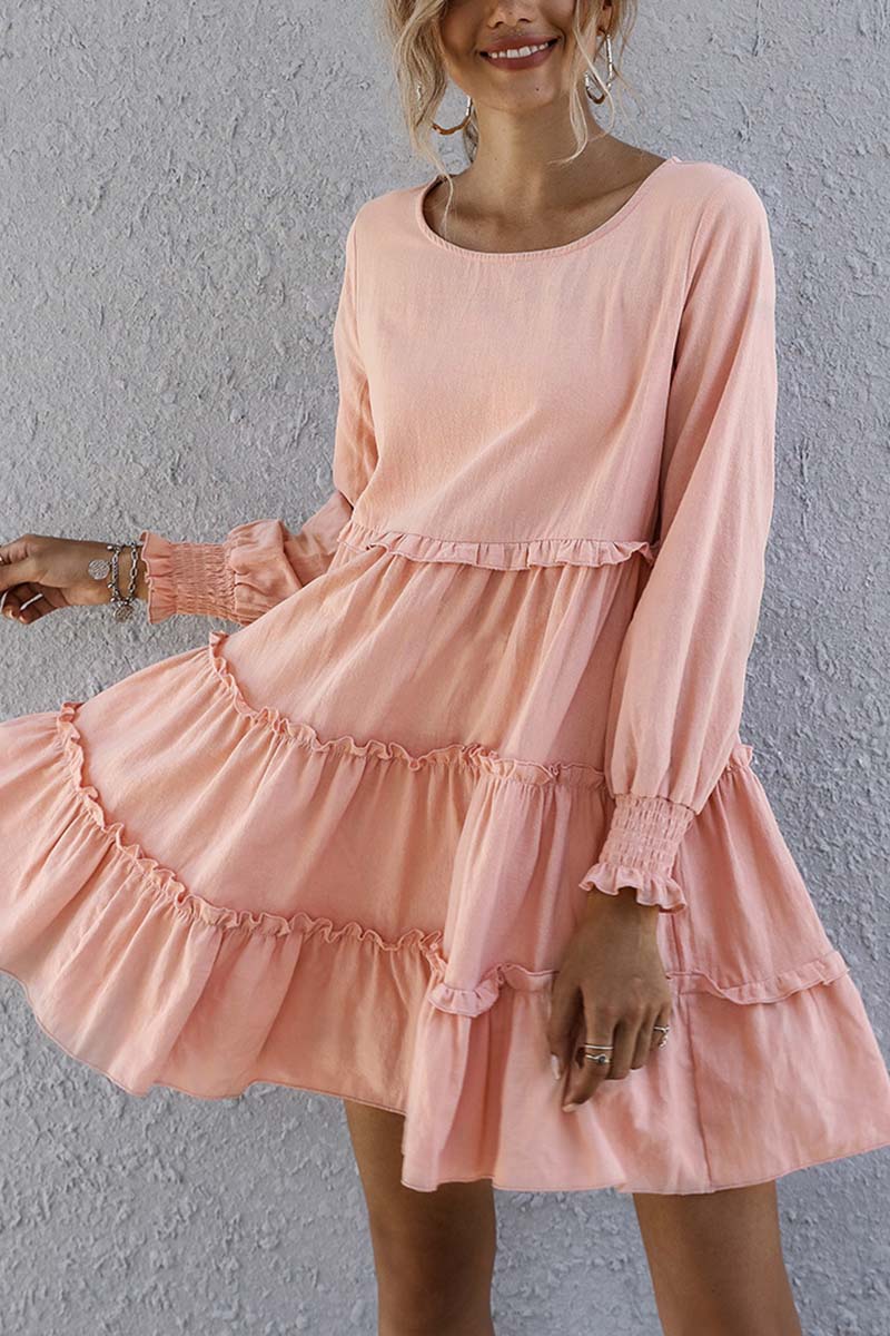 Ruffled Long Sleeve Loose Dress