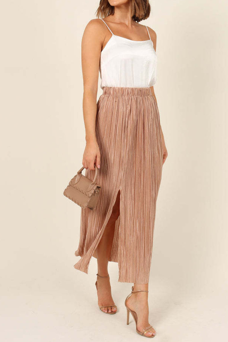 Pleated Midi Skirt with Side Slit