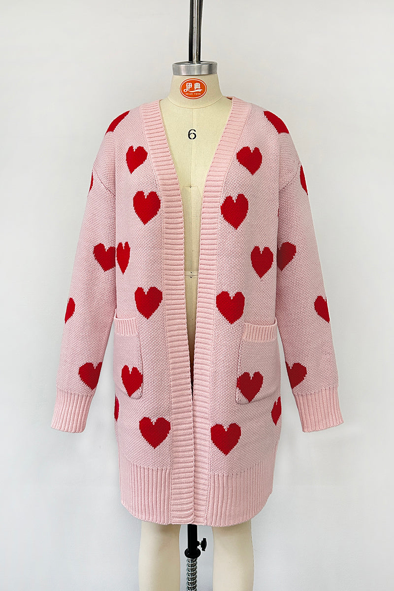 Heart Patterned Cardigan with Open Front