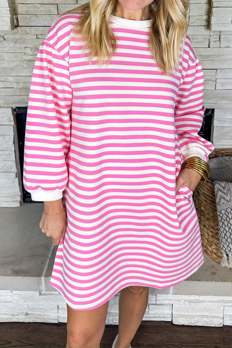 Striped Balloon Sleeve Dress