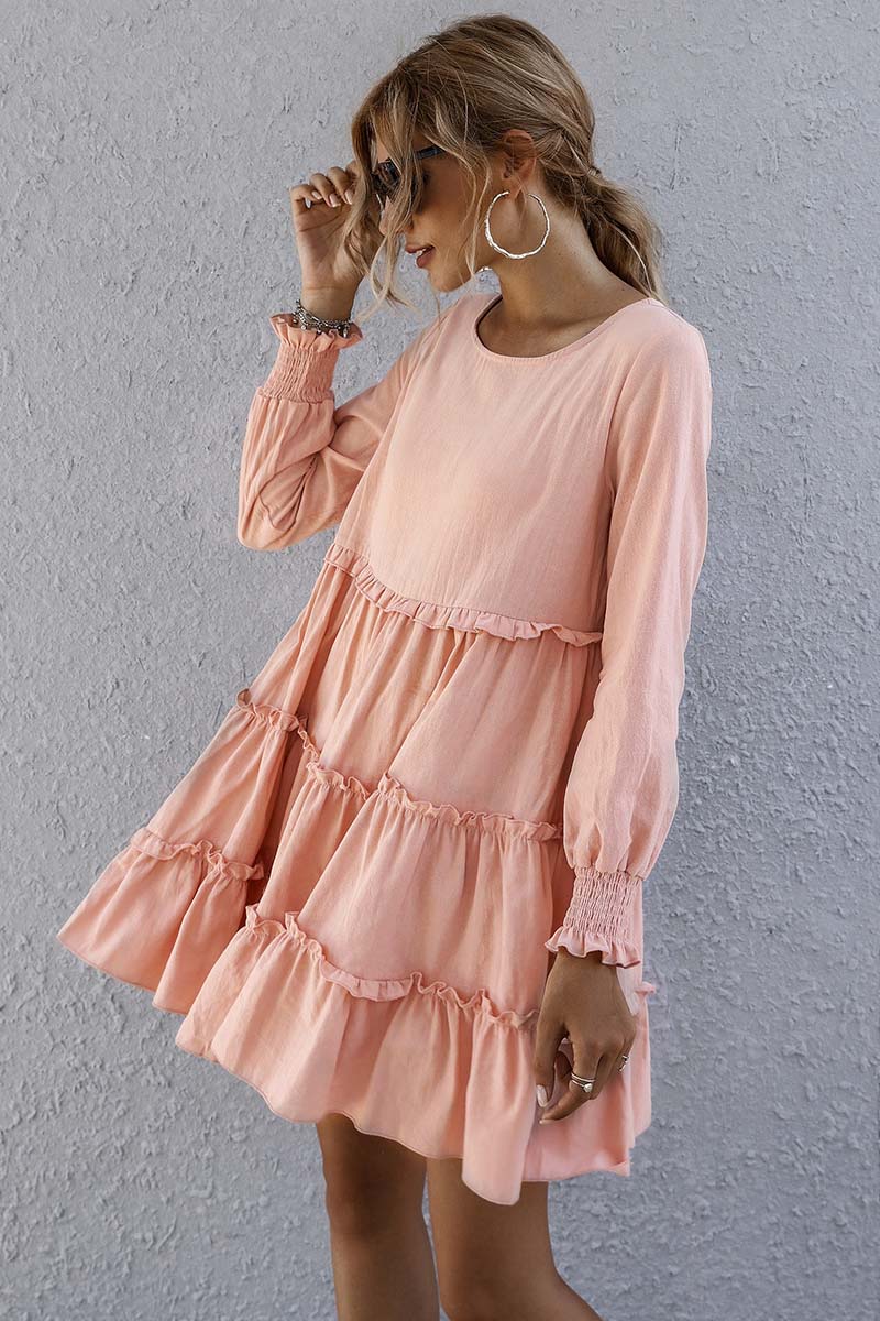 Ruffled Long Sleeve Loose Dress