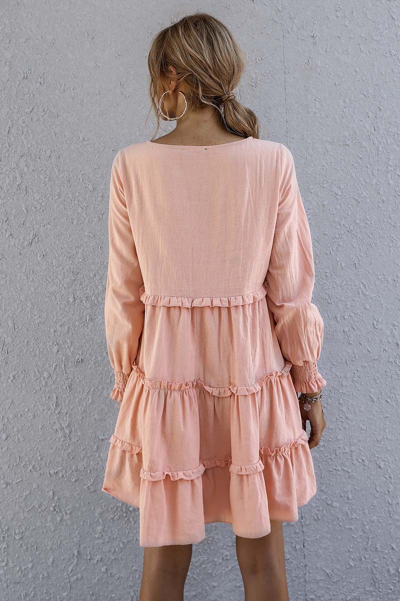 Ruffled Long Sleeve Loose Dress