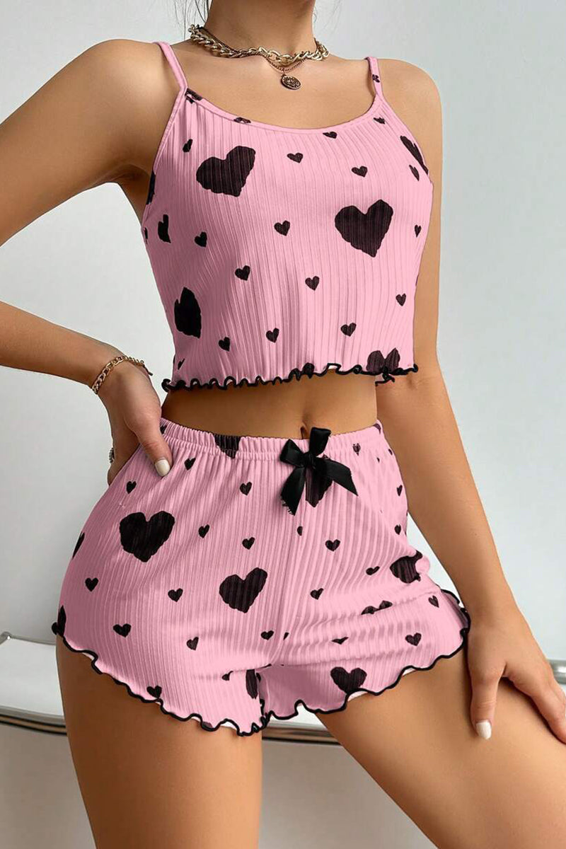 Heart Print Cami Top and Shorts Pajama Set