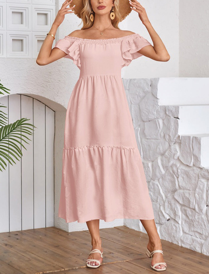 Ruffled-Sleeve Square Neck Midi Dress