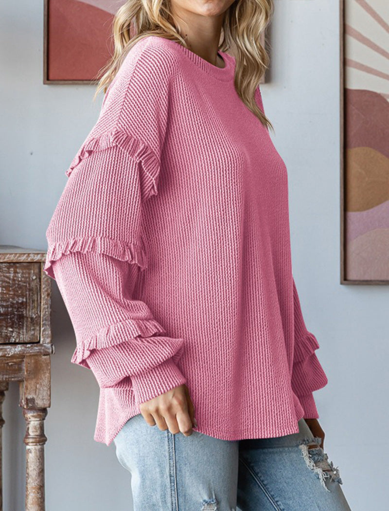 Balloon Sleeve Round Neck Pullover Top