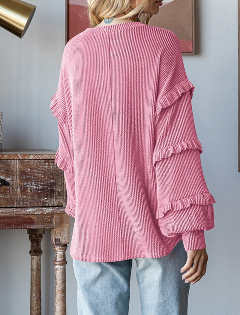 Balloon Sleeve Round Neck Pullover Top