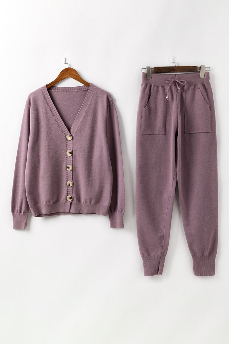 Cardigan with Drawstring Waist Pants Set