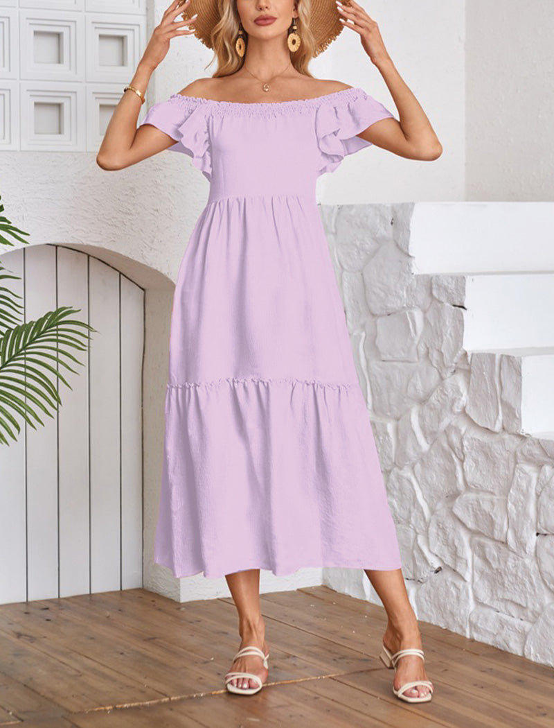 Ruffled-Sleeve Square Neck Midi Dress