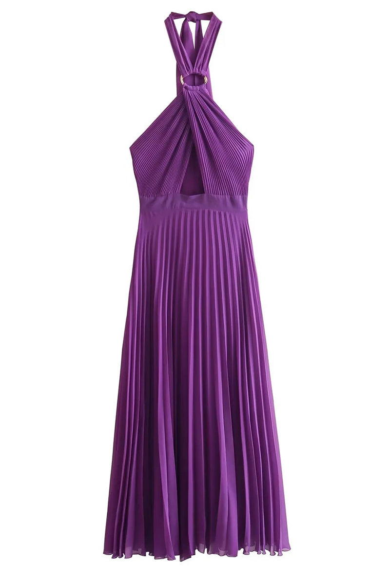 Halter Pleated Maxi Dress