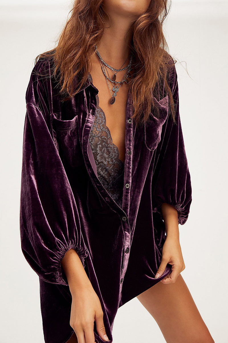 Oversized Button-Up Velvet Shirt