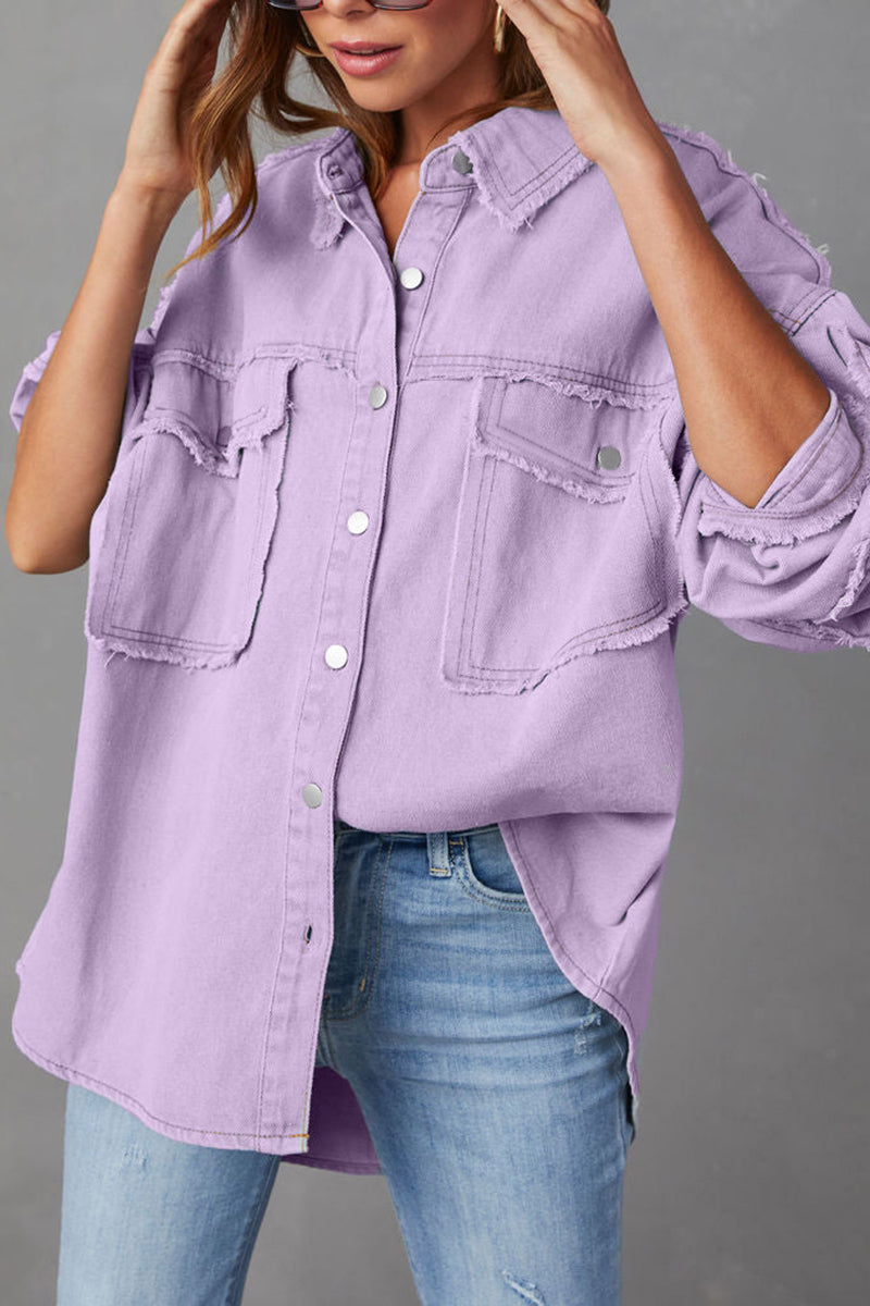 Oversized Frayed Edge Button-Up Jacket