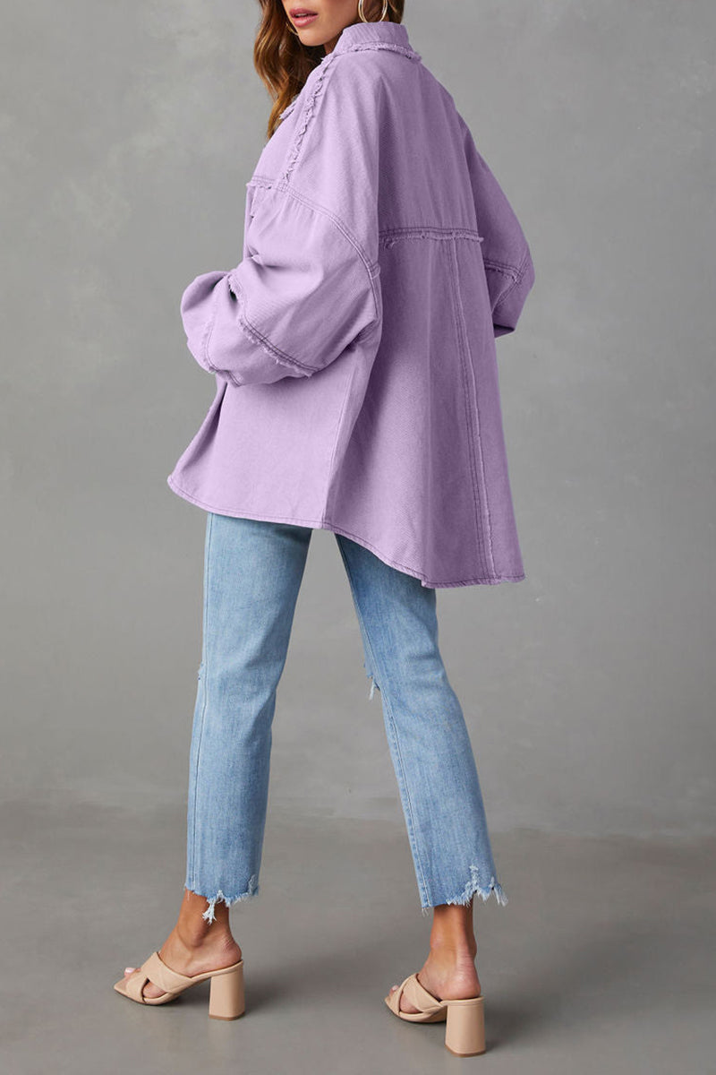 Oversized Frayed Edge Button-Up Jacket