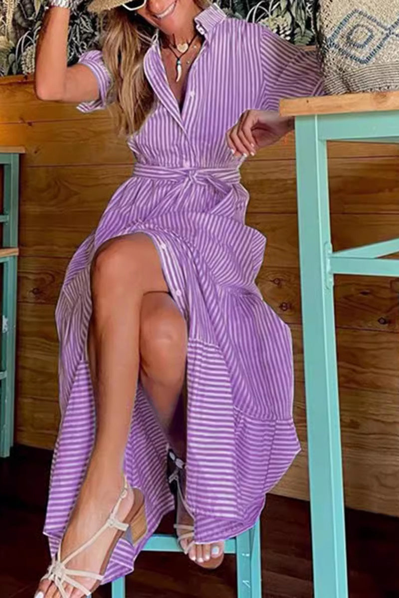 Striped Button-Up Maxi Dress