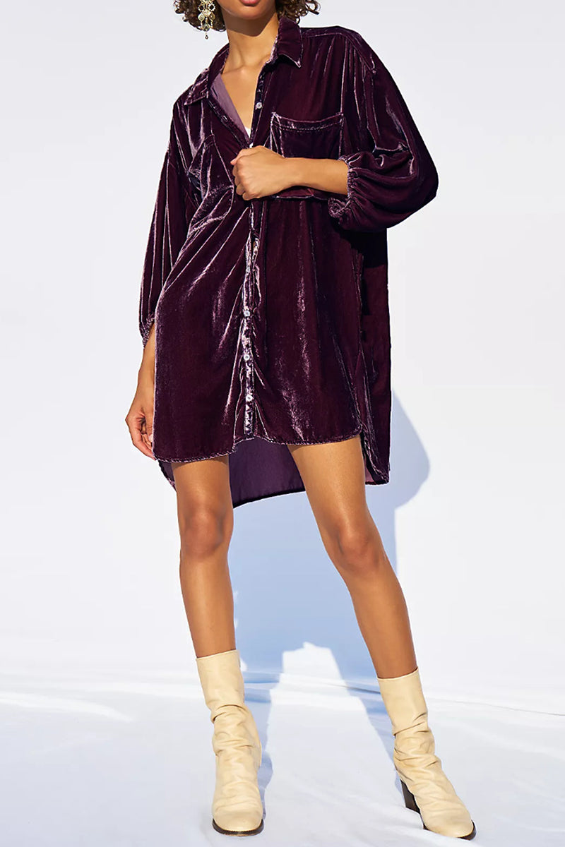 Oversized Button-Up Velvet Shirt