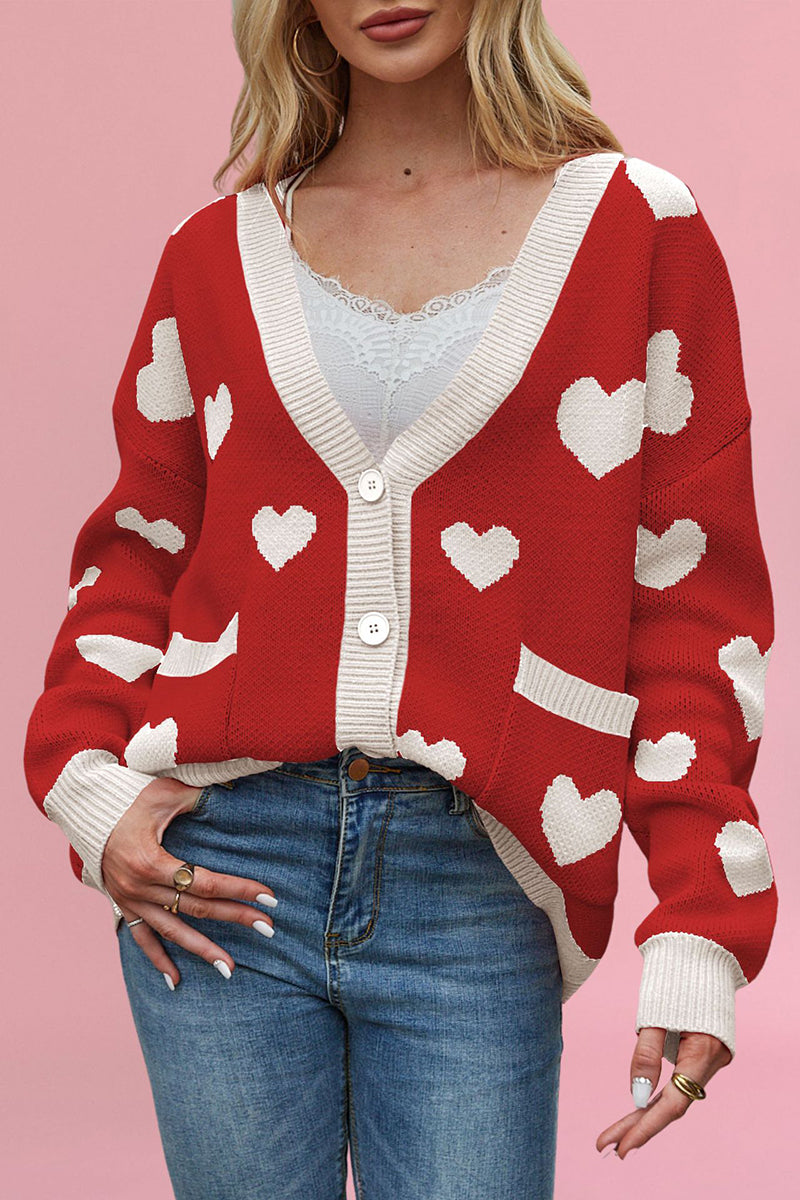 Heart Pattern Button-Up Cardigan