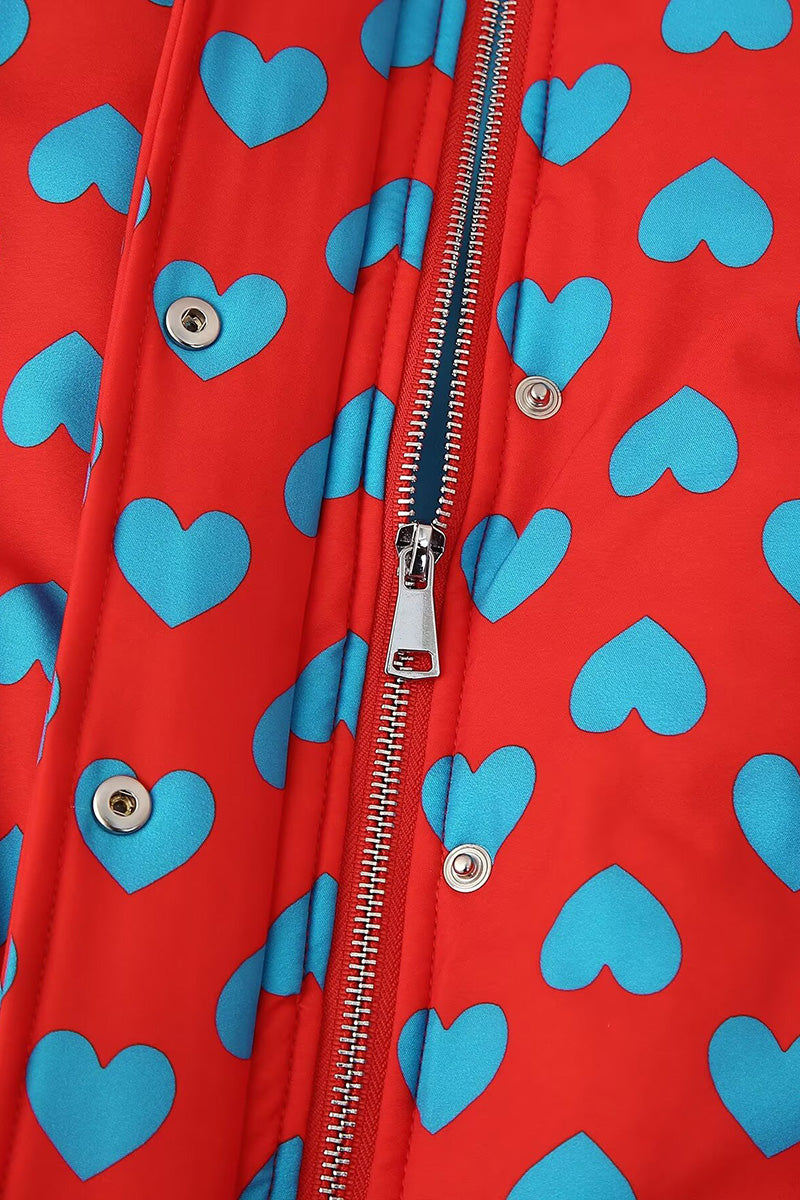 Heart Print Jacket and Skirt Set