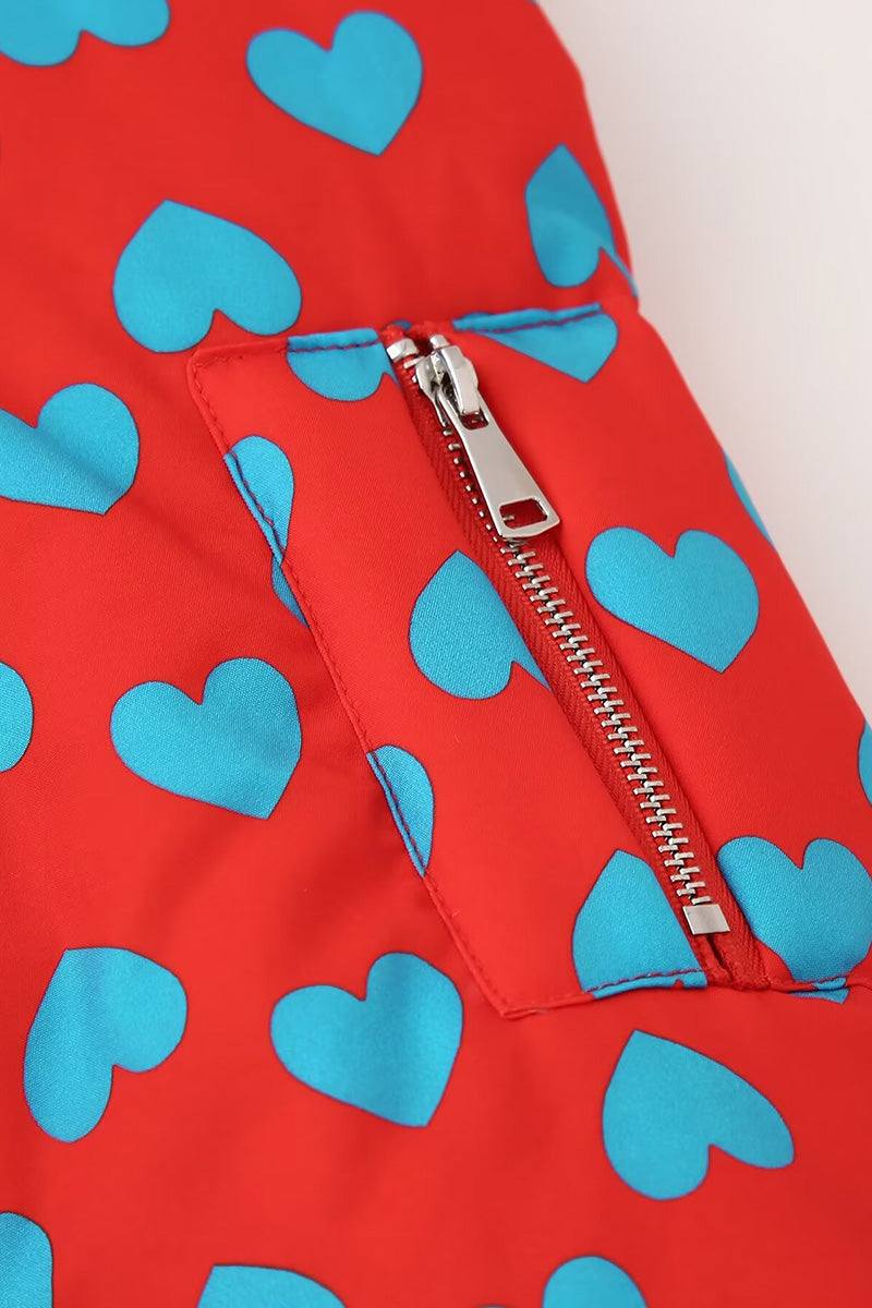 Heart Print Jacket and Skirt Set