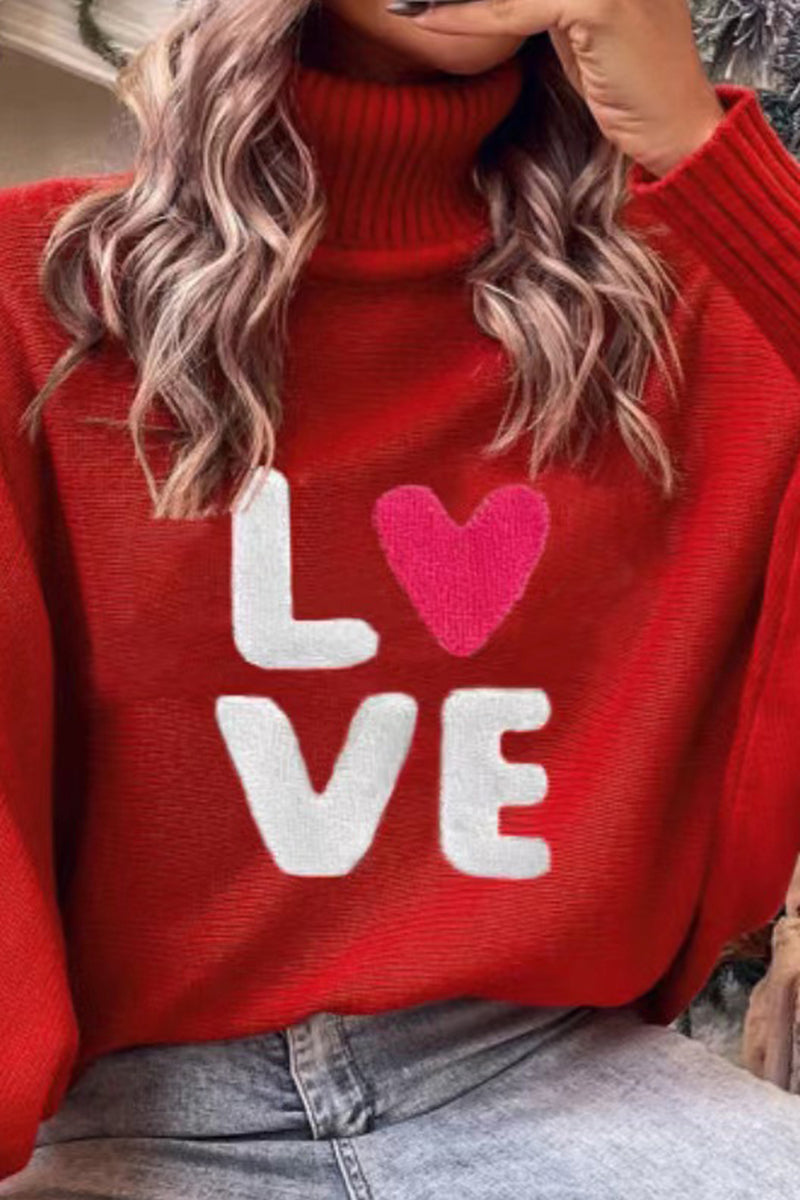 Love Graphic Turtleneck Sweater