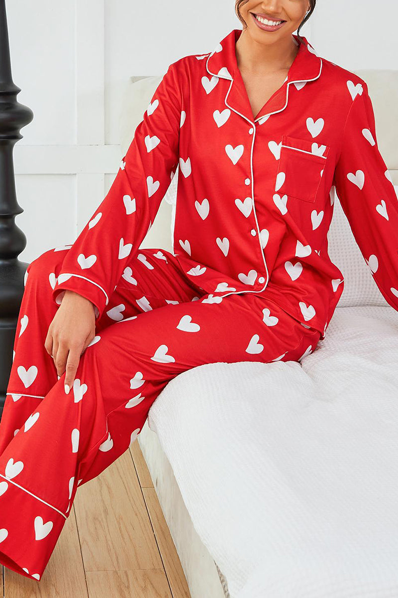 Heart Print Button Pajama Set