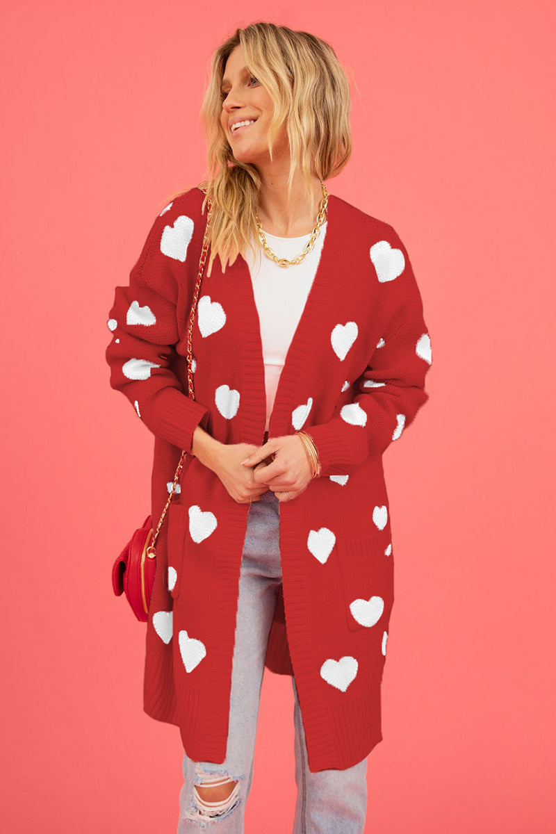 Heart Patterned Cardigan with Open Front