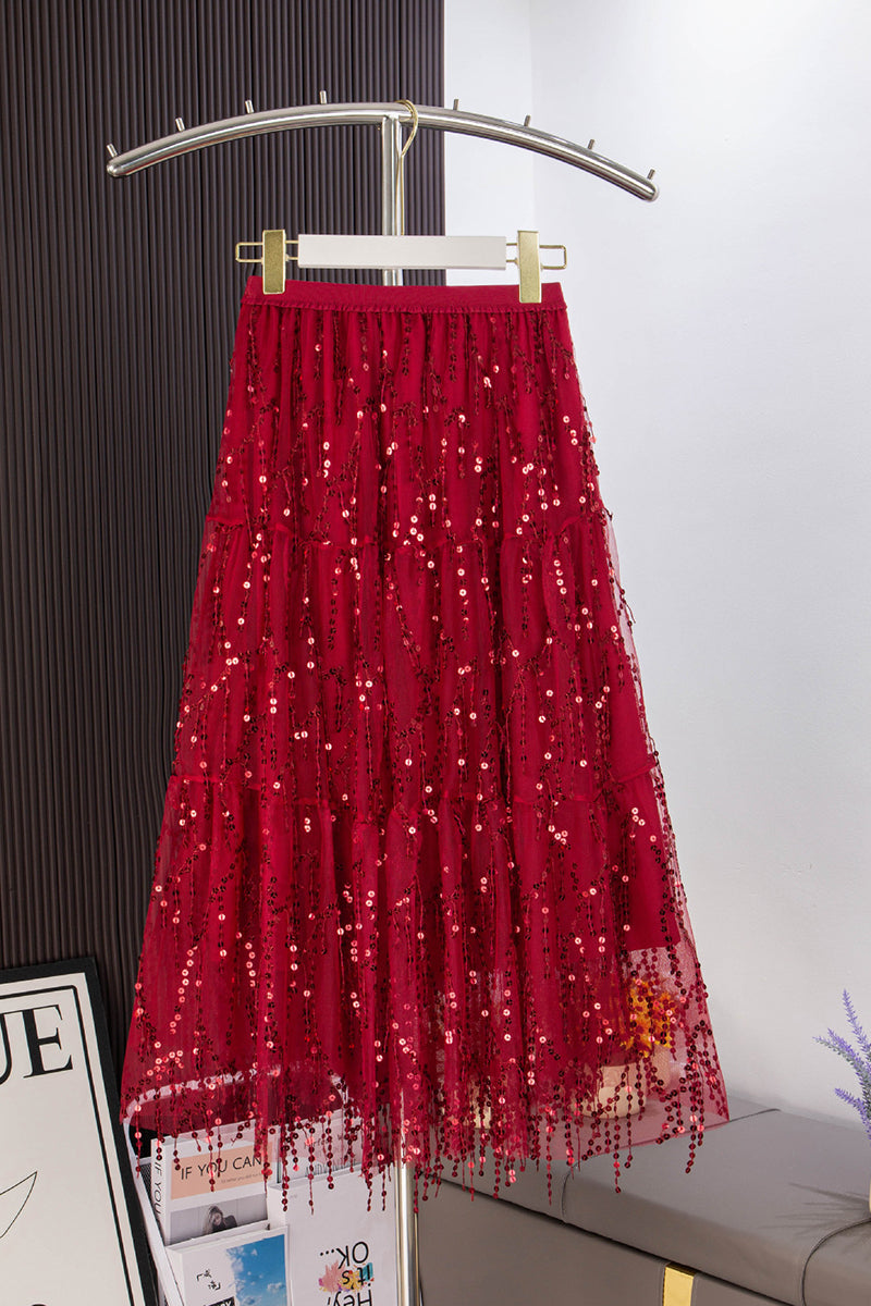 Sequin Embellished Mesh Skirt