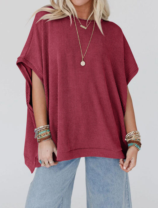 Solid Oversized Batwing Sleeve Top