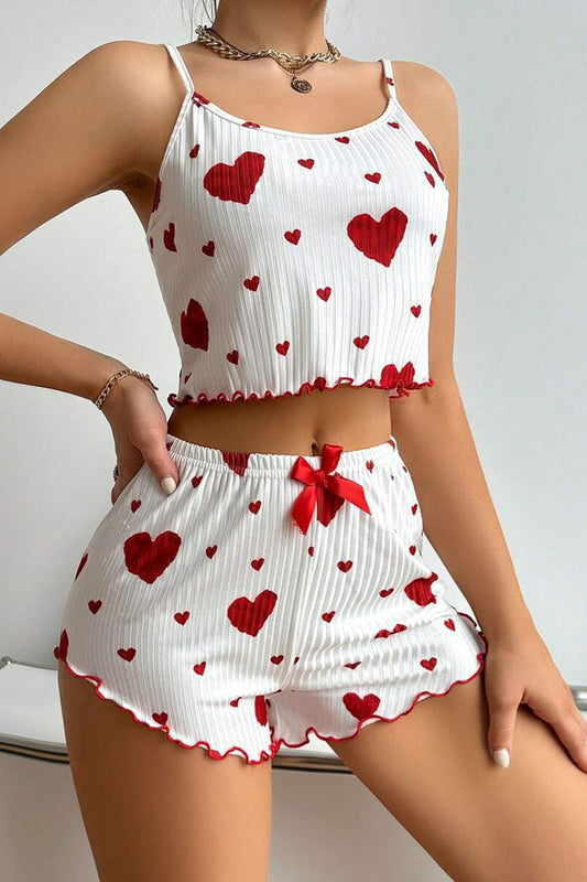 Heart Print Cami Top and Shorts Pajama Set