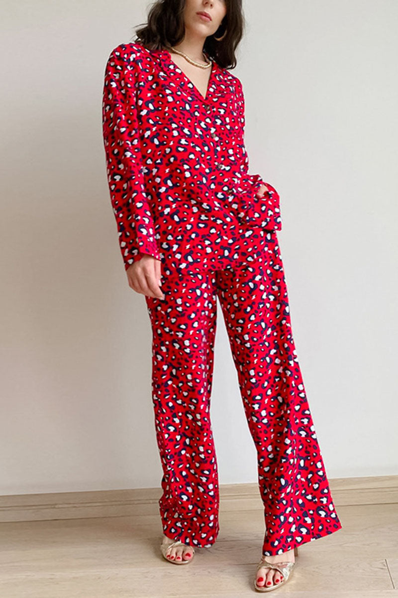 V-Neck Printed Pajama Set