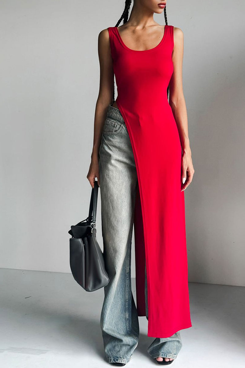 Split-Hem Square Neck Maxi Dress