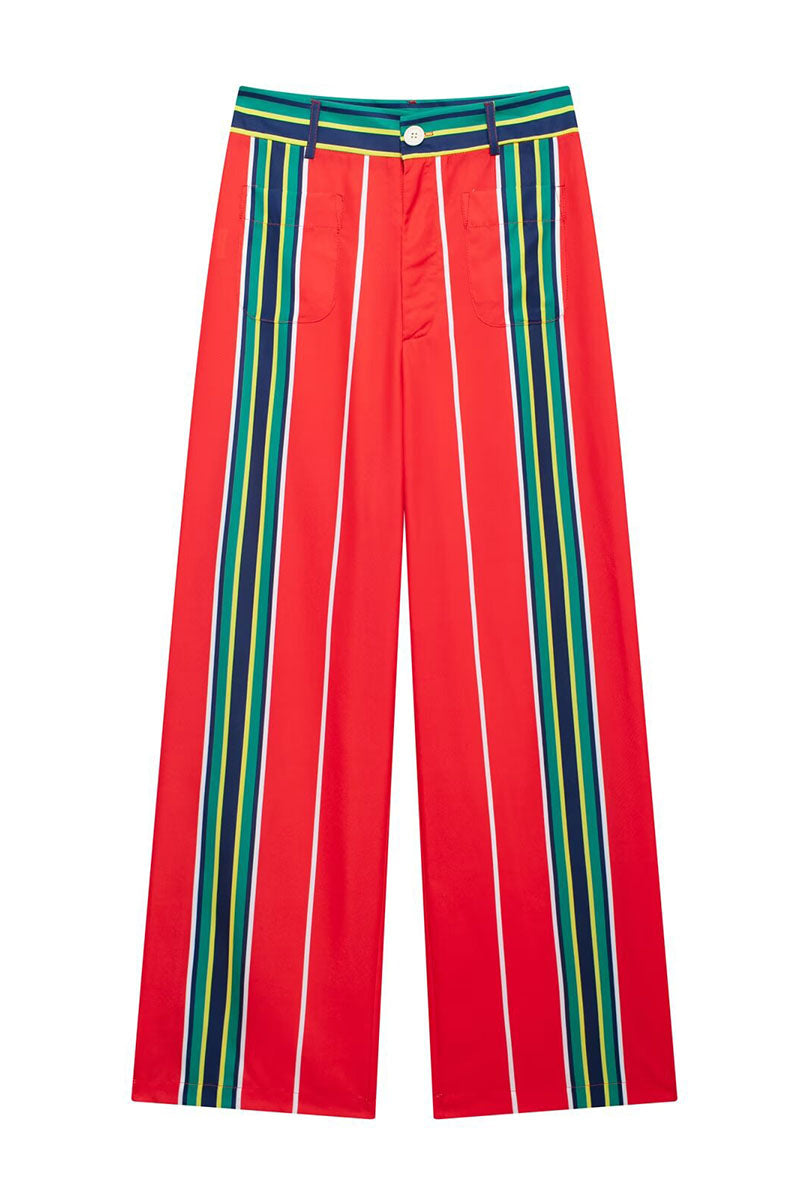 Striped Wide-Leg High-Waisted Pants