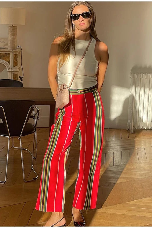 Striped Wide-Leg High-Waisted Pants