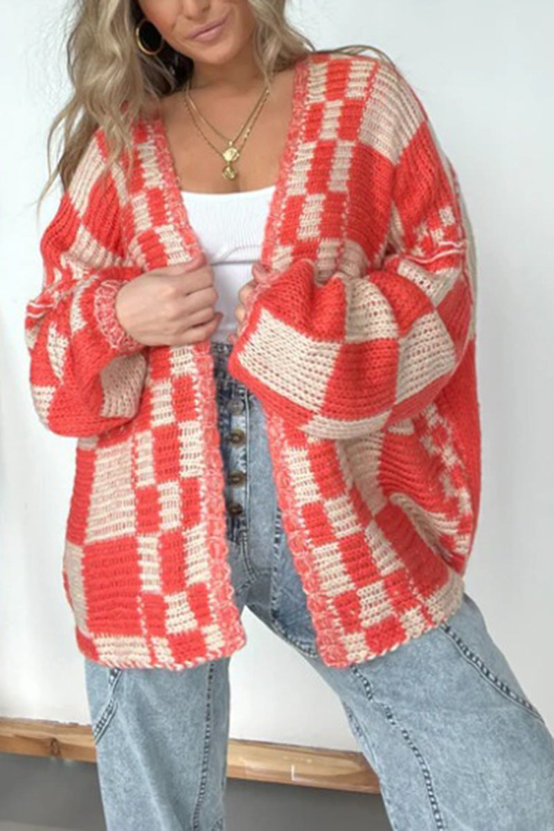 Checkered Knit Cardigan