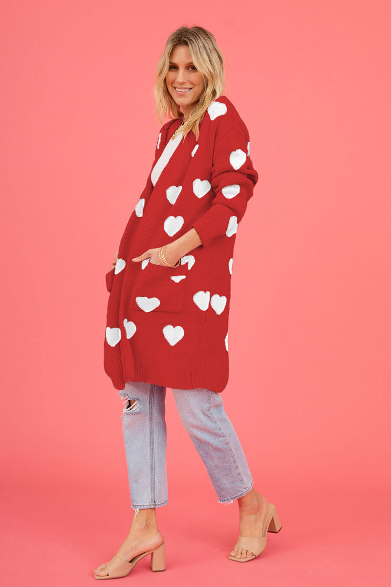 Heart Patterned Cardigan with Open Front