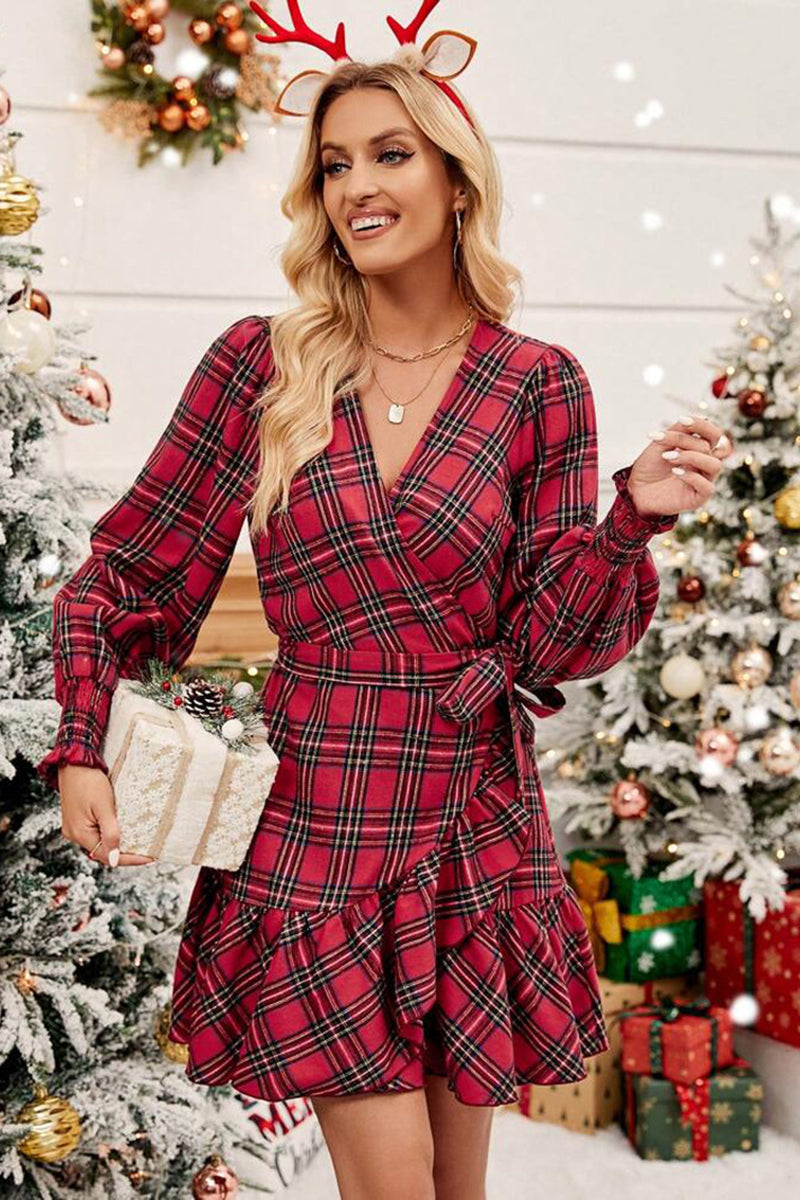 Plaid V-Neck Mini Dress