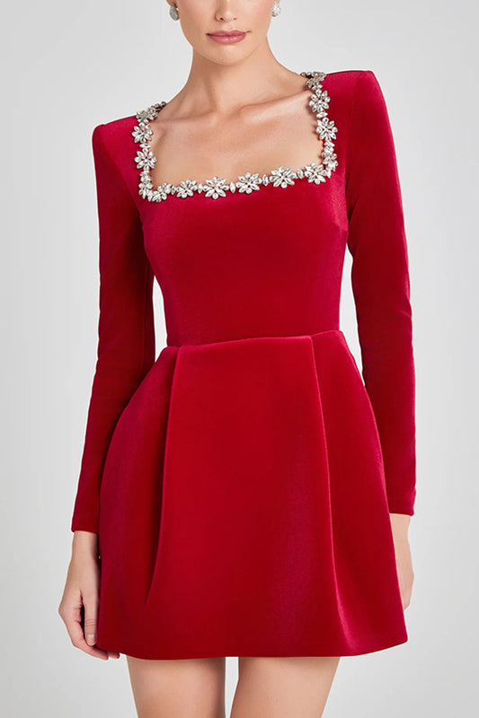 Embellished Square Neck Mini Dress