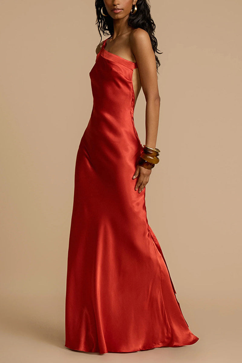 One-Shoulder Satin Maxi Dress