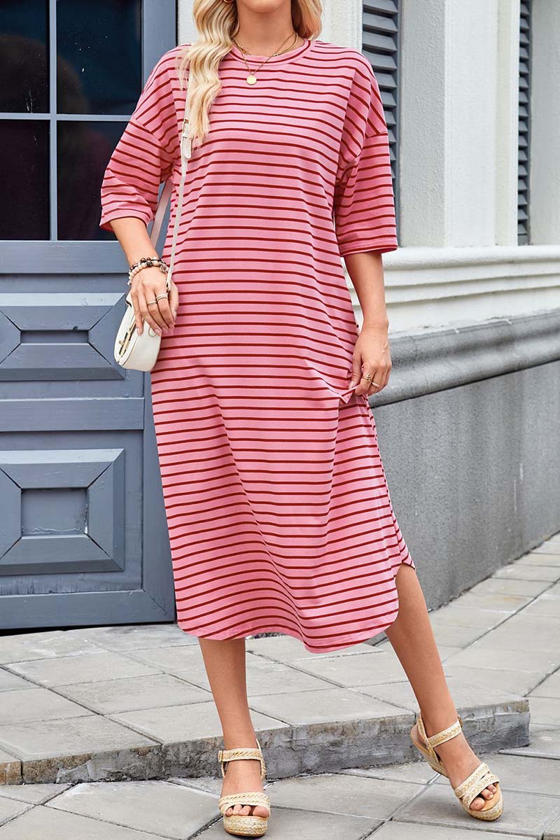 Striped Midi Dress with Side Pockets