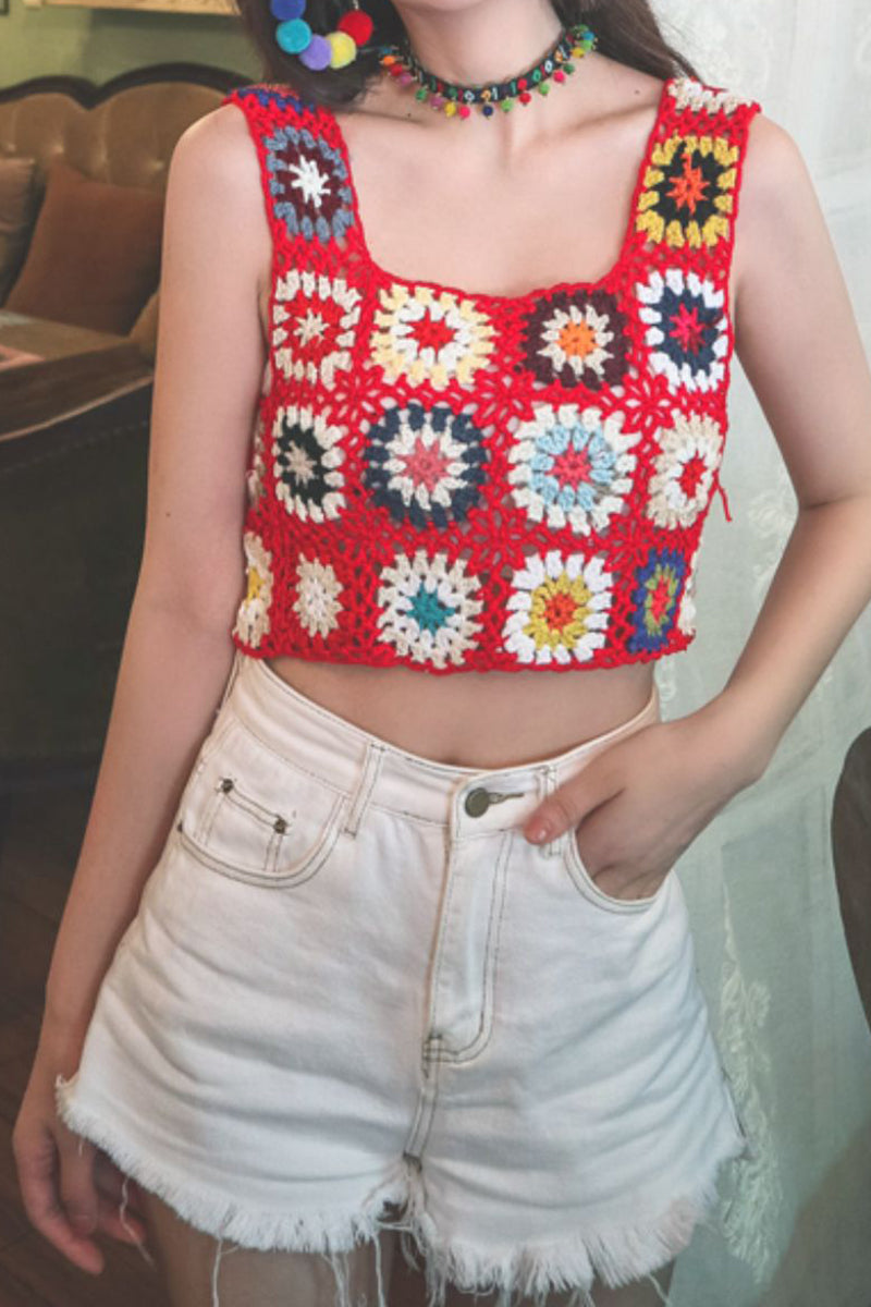 Colorful Pattern Crochet Crop Top