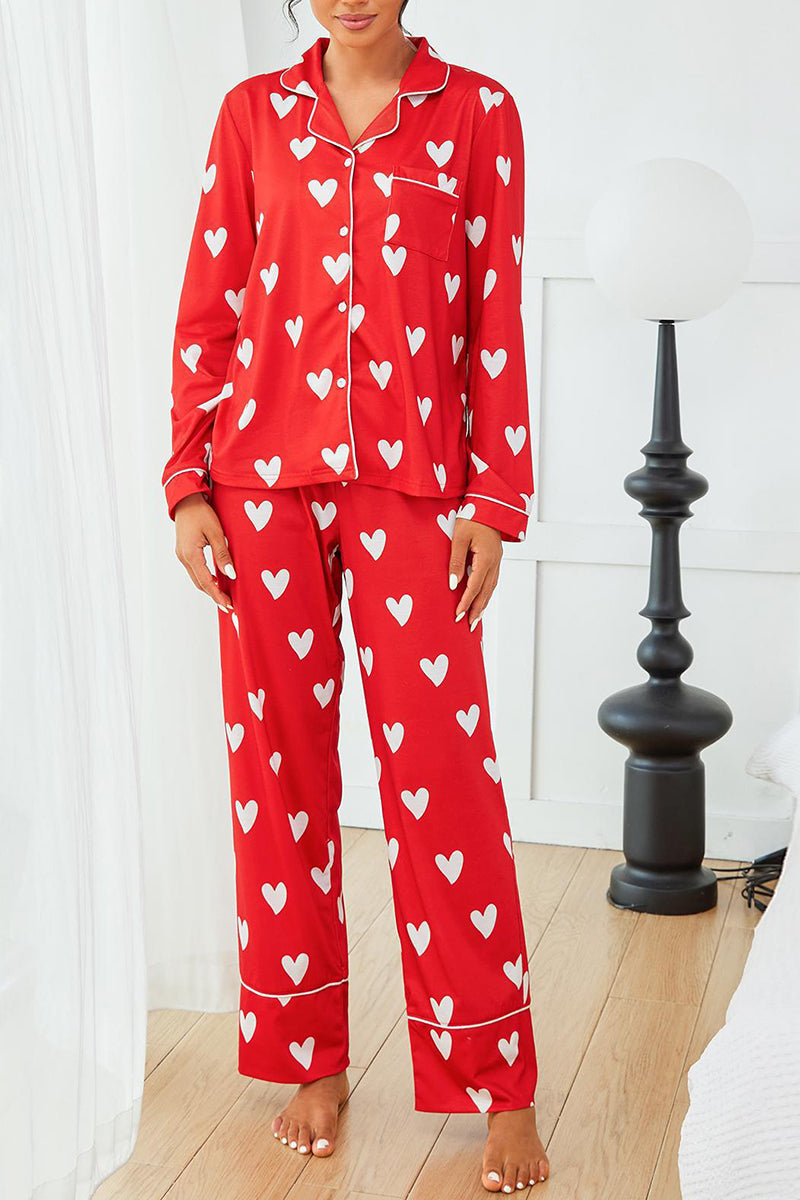 Heart Print Button Pajama Set