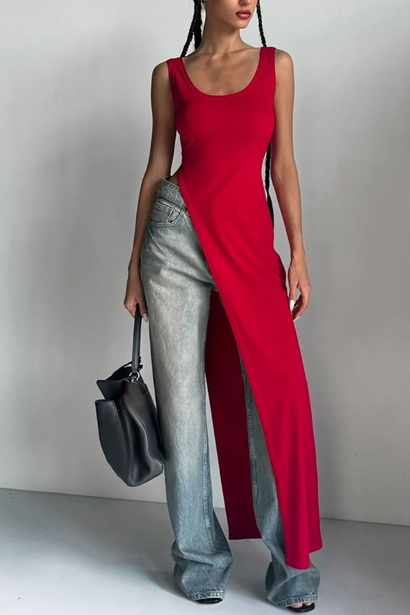 Split-Hem Square Neck Maxi Dress