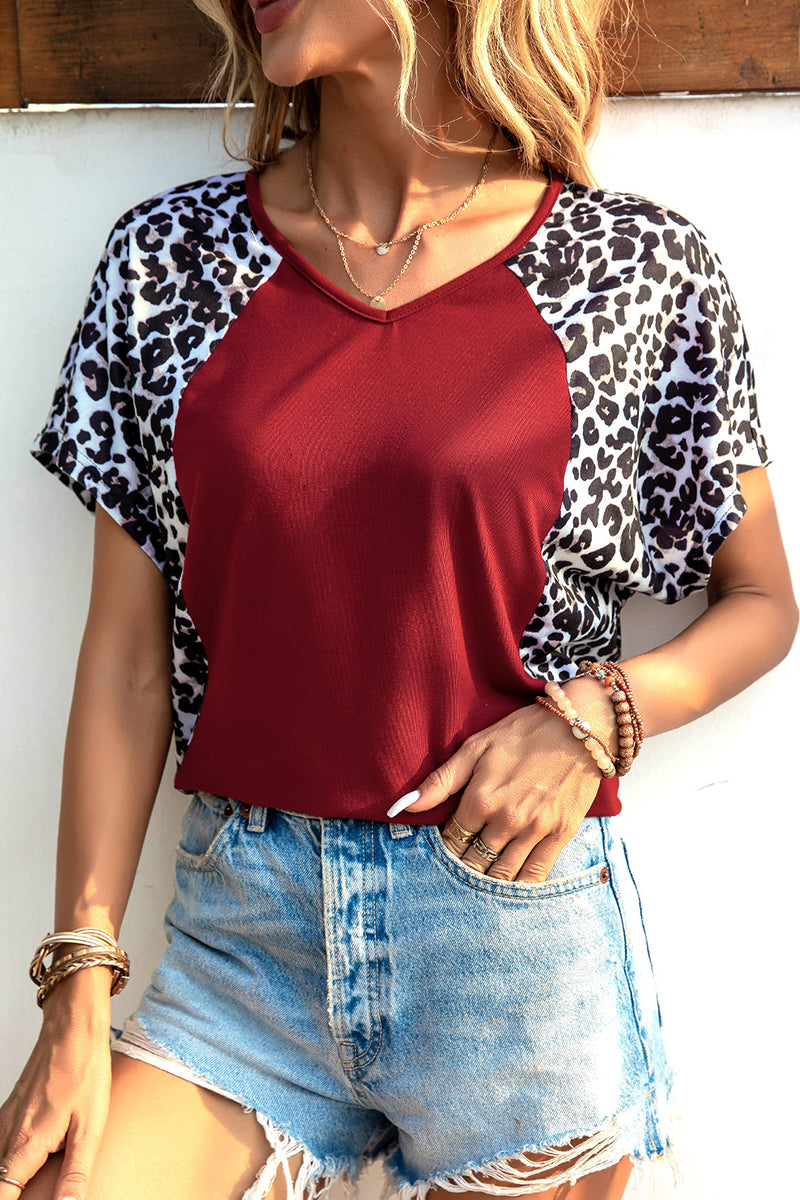 Leopard Patchwork Short-Sleeve Top