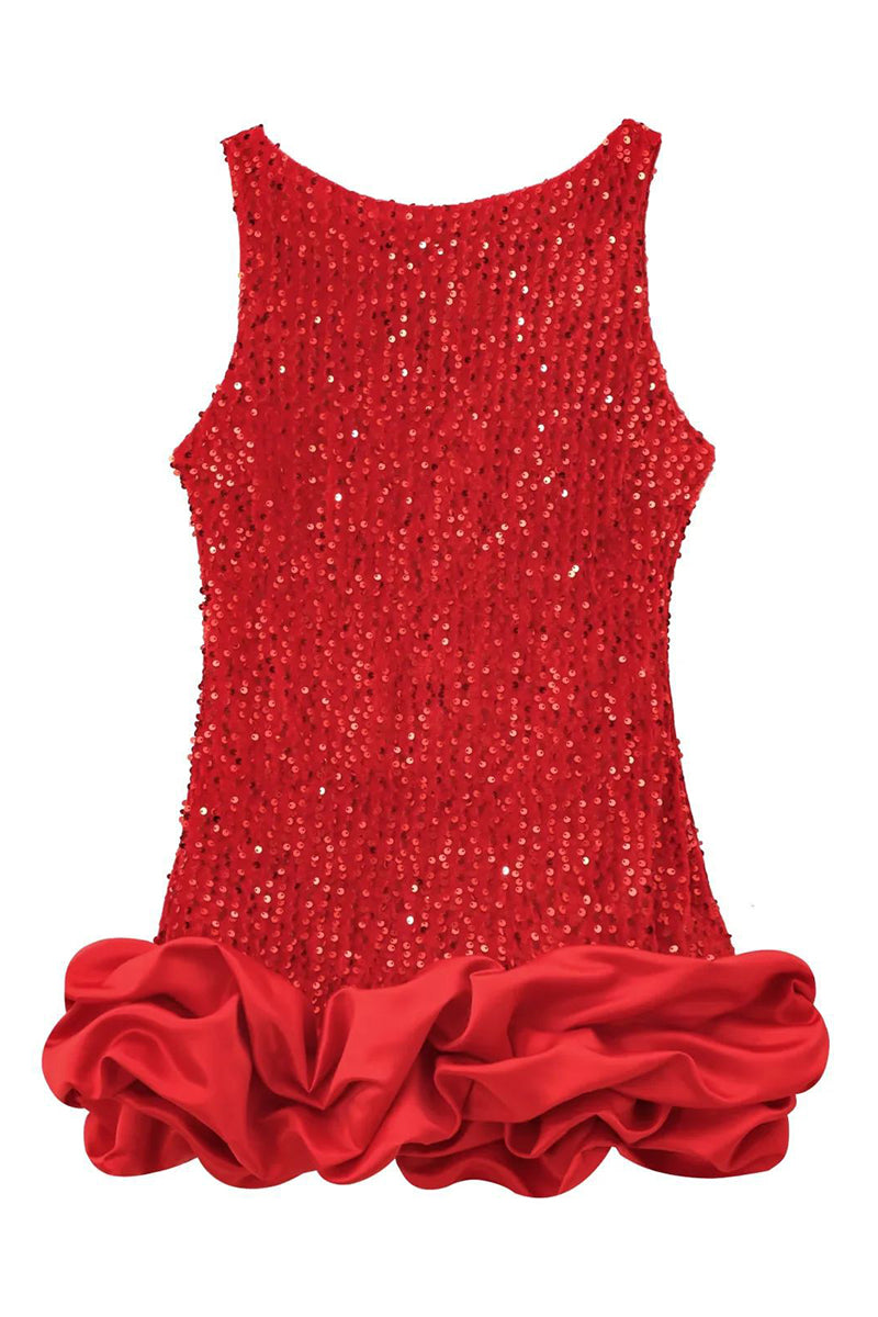 Sequin Sleeveless Ruffle Mini Dress