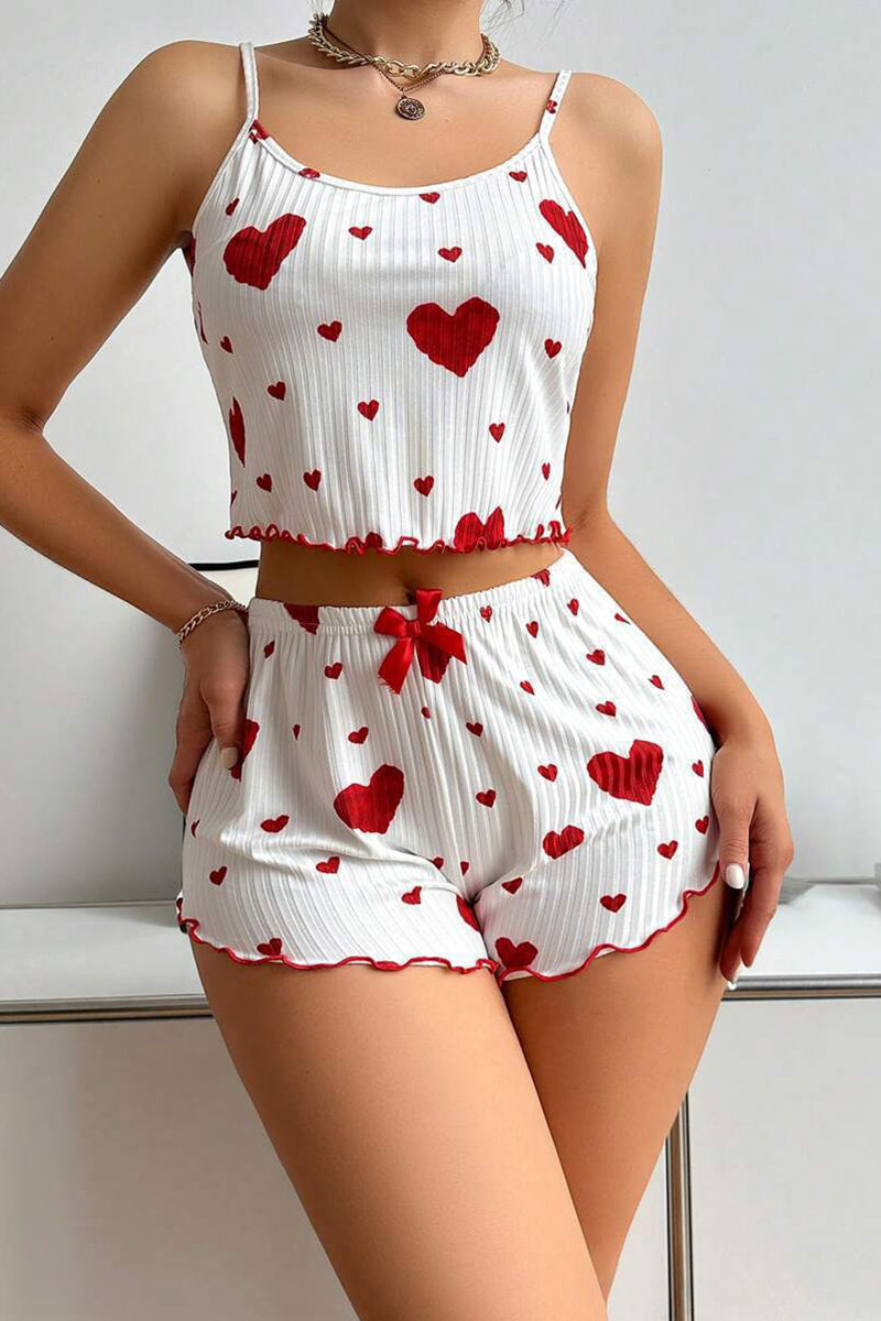 Heart Print Cami Top and Shorts Pajama Set